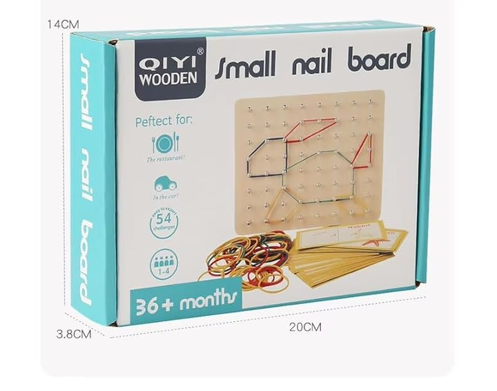 Wooden Geoboard Educational Toy with Rubber Bands, 54 Pattern Cards