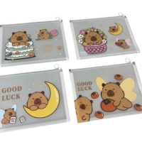 Cute Bear Good Luck Transparent Zipper Pouch Set, Decorative Storage Bags with Moon and Floral Design