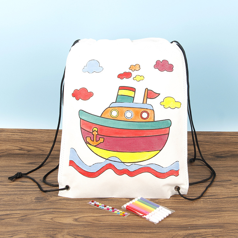 Creative Handmade Painting Non-Woven Backpack Bags Arts Coloring Drawing Kids