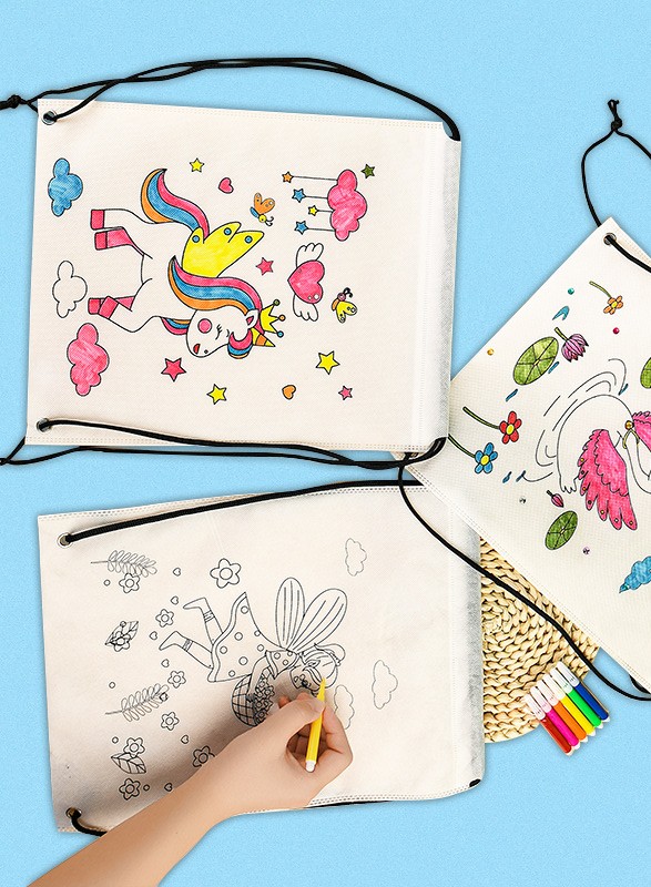 Creative Handmade Painting Non-Woven Backpack Bags Arts Coloring Drawing Kids - Image 2