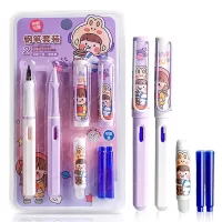 Fountain Pen Set with Erasable Cover 2 Pens with 2 Riffils - Purple