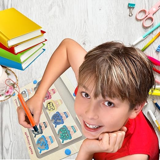 Ice Cream Magnetic Maze Educational Toy, Colors and Count Learning Board, Wooden Puzzle Game for Kids - Image 3