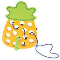Wooden Caterpillar Eating Fruits Game Threading Kids Educational Toy Birthday Gift - Pineapple