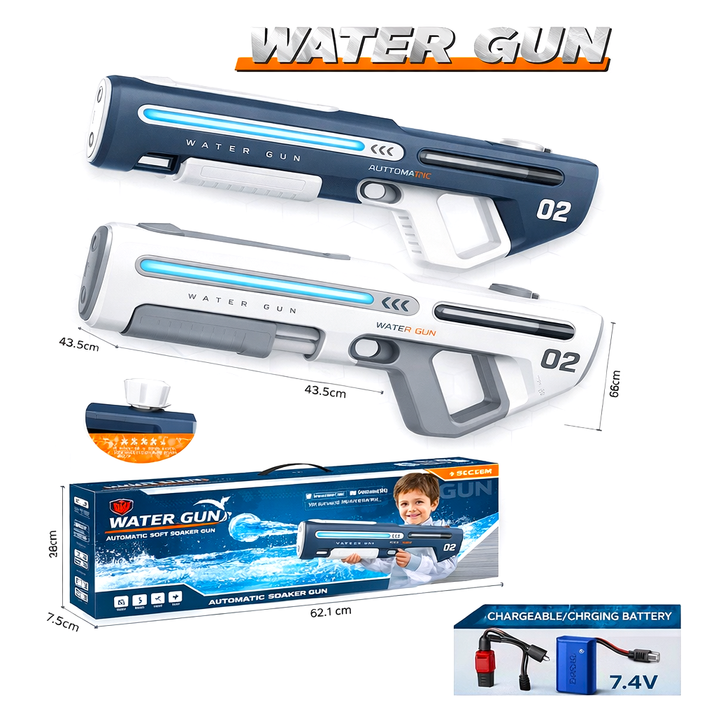 High Pressure Rechargeable Electric Water Gun Toy – Automatic Continuous Spray Water Blaster with 600ML Tank, LED Light, USB Charging & Long Range for Kids Outdoor Summer Pool Fun
