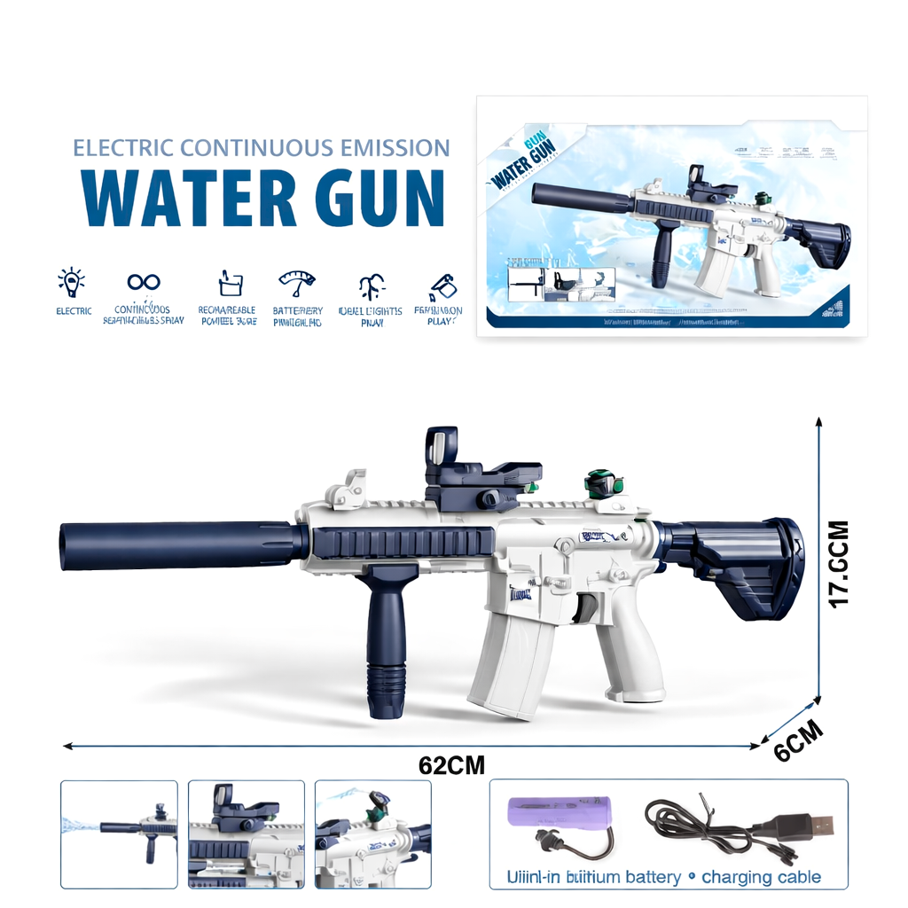 Electric Rechargeable Water Gun for Kids – Continuous Spray High Pressure Water Blaster with Li-Ion Battery for Summer Pool & Outdoor Fun