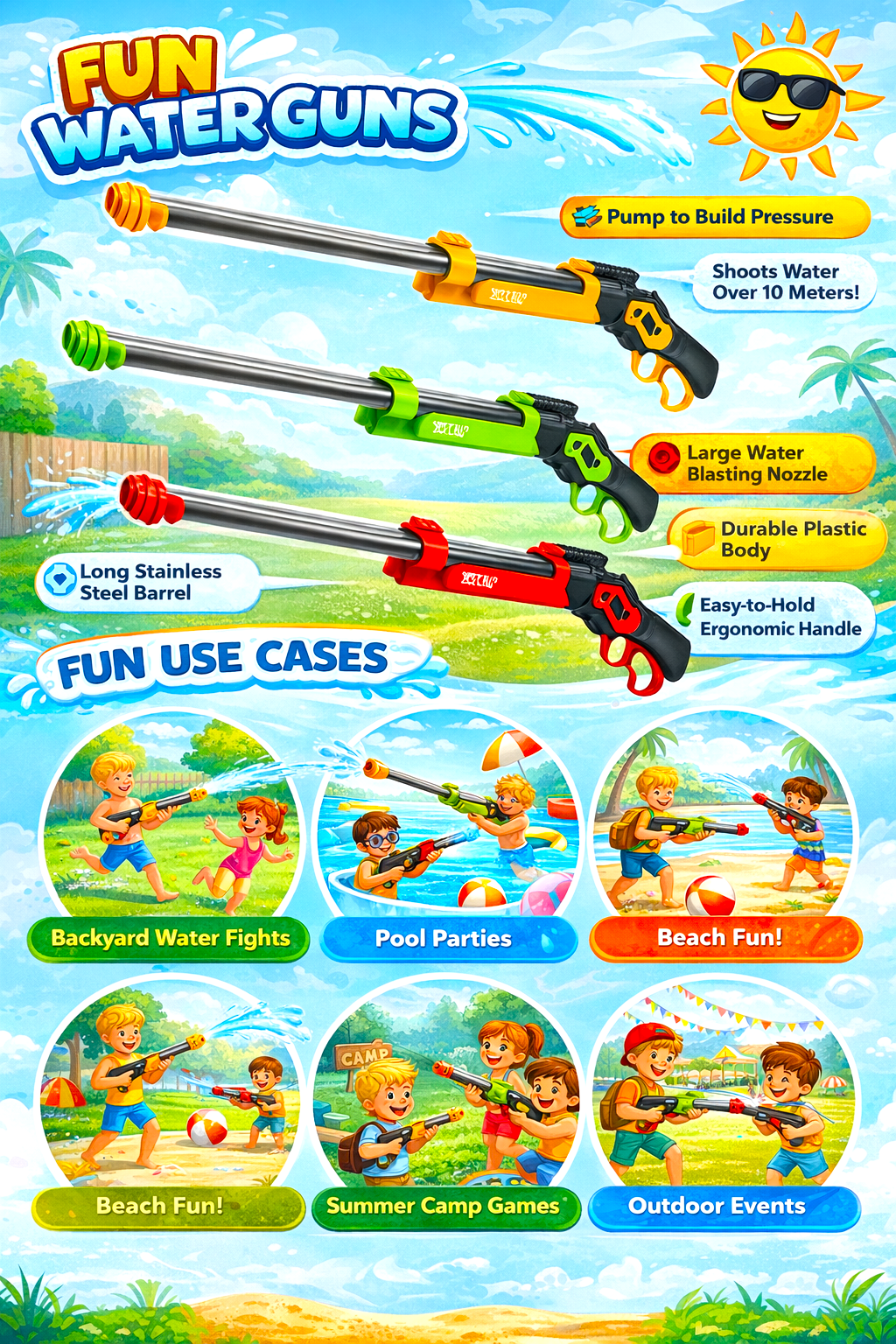 Long Range Kids Water Gun Toy – High Pressure Summer Water Blaster for Outdoor Beach & Pool Play - Image 3
