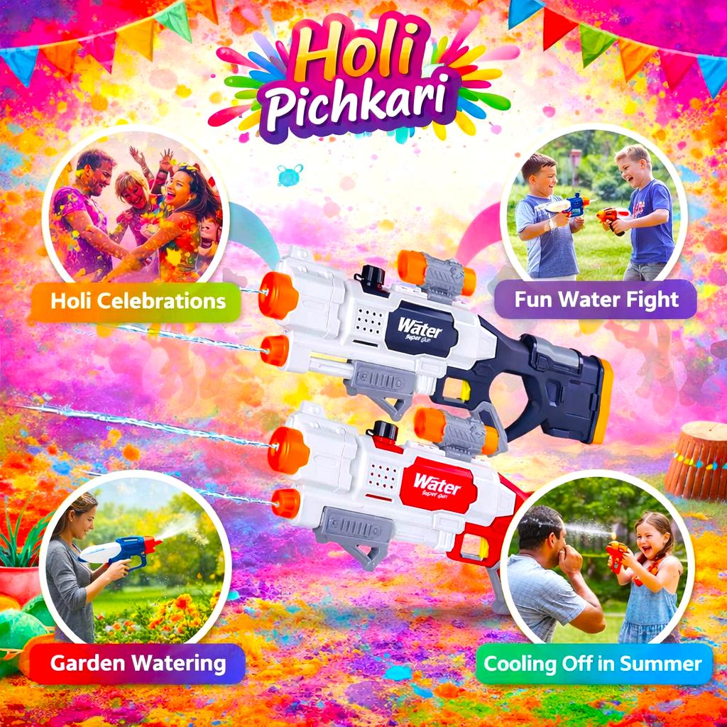 Holi Pichkari High Pressure Double Nozzle Water Gun Toy for Kids & Adults – Colorful Festival Spray Blaster - Image 2