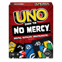 UNO Show 'Em No Mercy Card Game – Advanced UNO Deck with Action Cards, Family Party Game for Kids & Adults (2–6 Players, Age 7+)