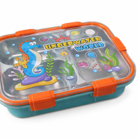 Kids Lunch Box with Compartments | Leakproof BPA-Free Plastic Tiffin Box for School | Cute Underwater Design Food Container