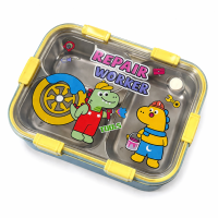 Kids Lunch Box with Compartments | Leakproof Cartoon Lunch Box for School | BPA Free Plastic Tiffin Box with 4 Lock Clips (Repair Worker Design)