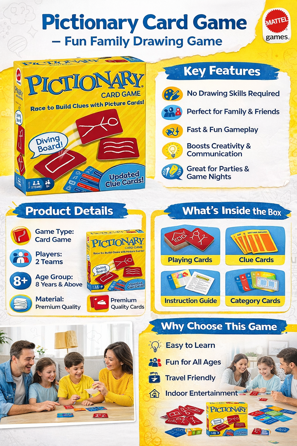 Pictionary Card Game for Kids & Family | Drawing Guessing Party Game | Fun Board Game 8+ Years | 2+ Players | Educational & Entertainment Game - Image 3