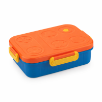 ATTRO Stainless Steel Lunch Box for Kids – 3 Compartment Bento Tiffin, Leak-Proof, Durable School Lunch Box with Spoon & Container (1200ml+80ml, Orange Blue)