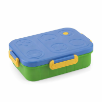 ATTRO Kids Lunch Box with Stainless Steel Inner – 3 Compartment Bento Tiffin, Leak-Proof, Durable Plastic Body, School & Picnic Use – 1200ml + 80ml (Blue Green)