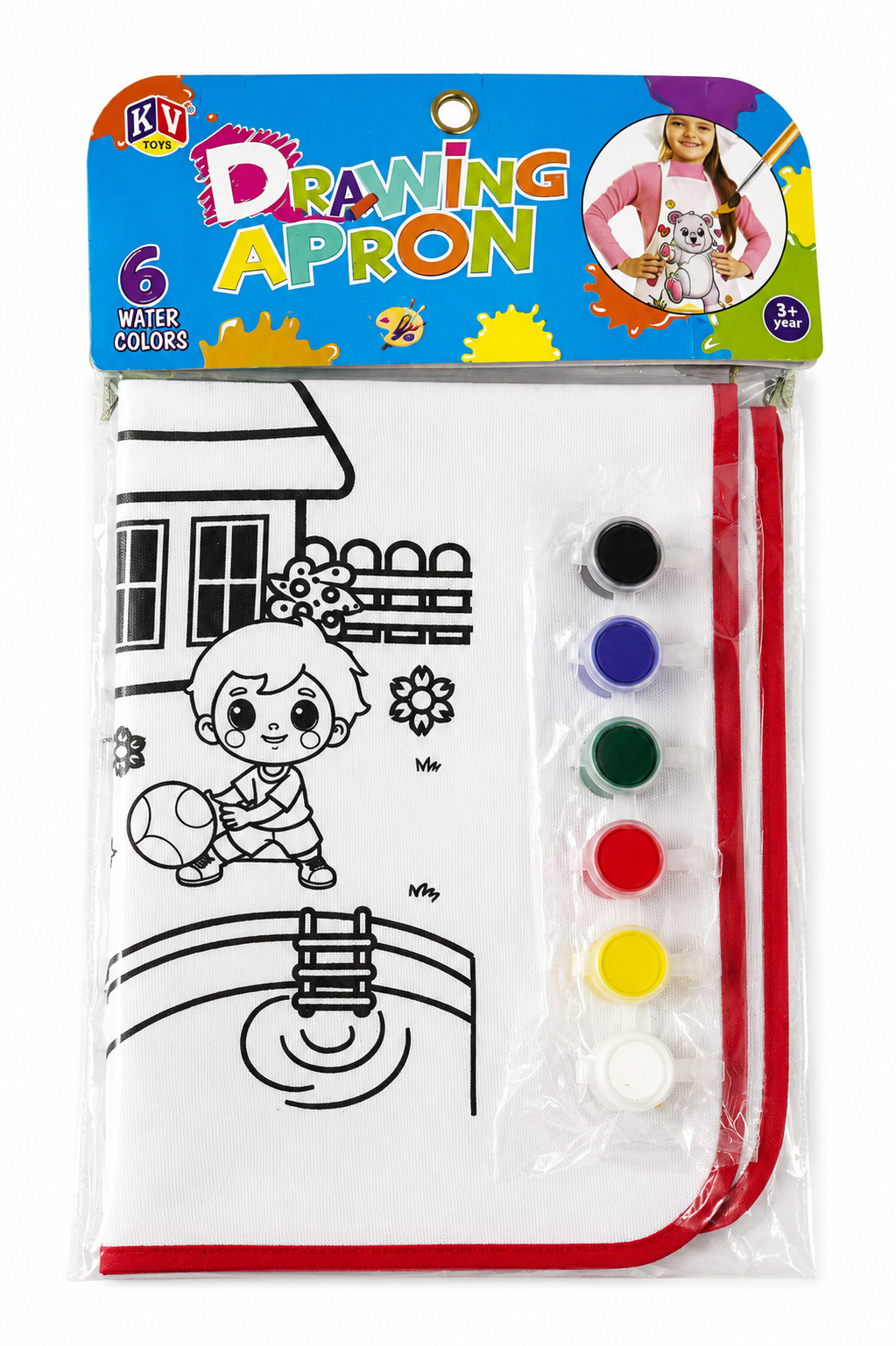 Kids Drawing Apron Painting Kit with 6 Water Colors for Boys & Girls | Reusable Coloring Apron for Kids Age 3+
