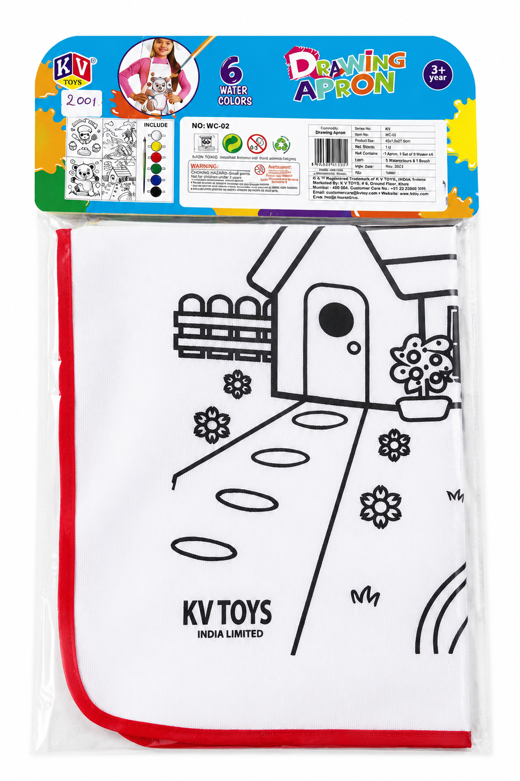 Kids Drawing Apron Painting Kit with 6 Water Colors for Boys & Girls | Reusable Coloring Apron for Kids Age 3+ - Image 3