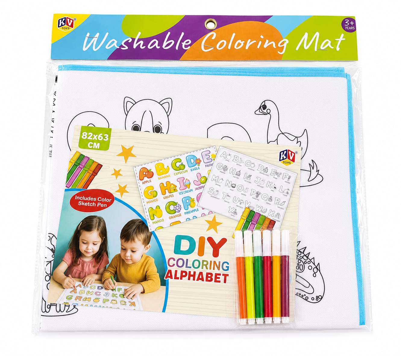 Washable Coloring Mat for Kids with Reusable Magic Pens | DIY Alphabet Drawing & Learning Mat for Boys & Girls Age 3+