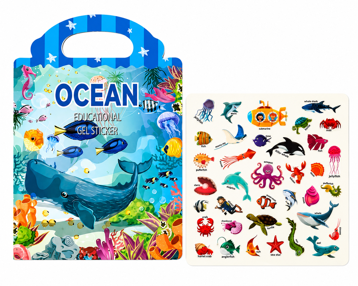 Ocean Educational Gel Sticker Book for Kids Reusable Sea Animal Learning Stickers Marine Life Activity Set Preschool Educational Toy - Image 2