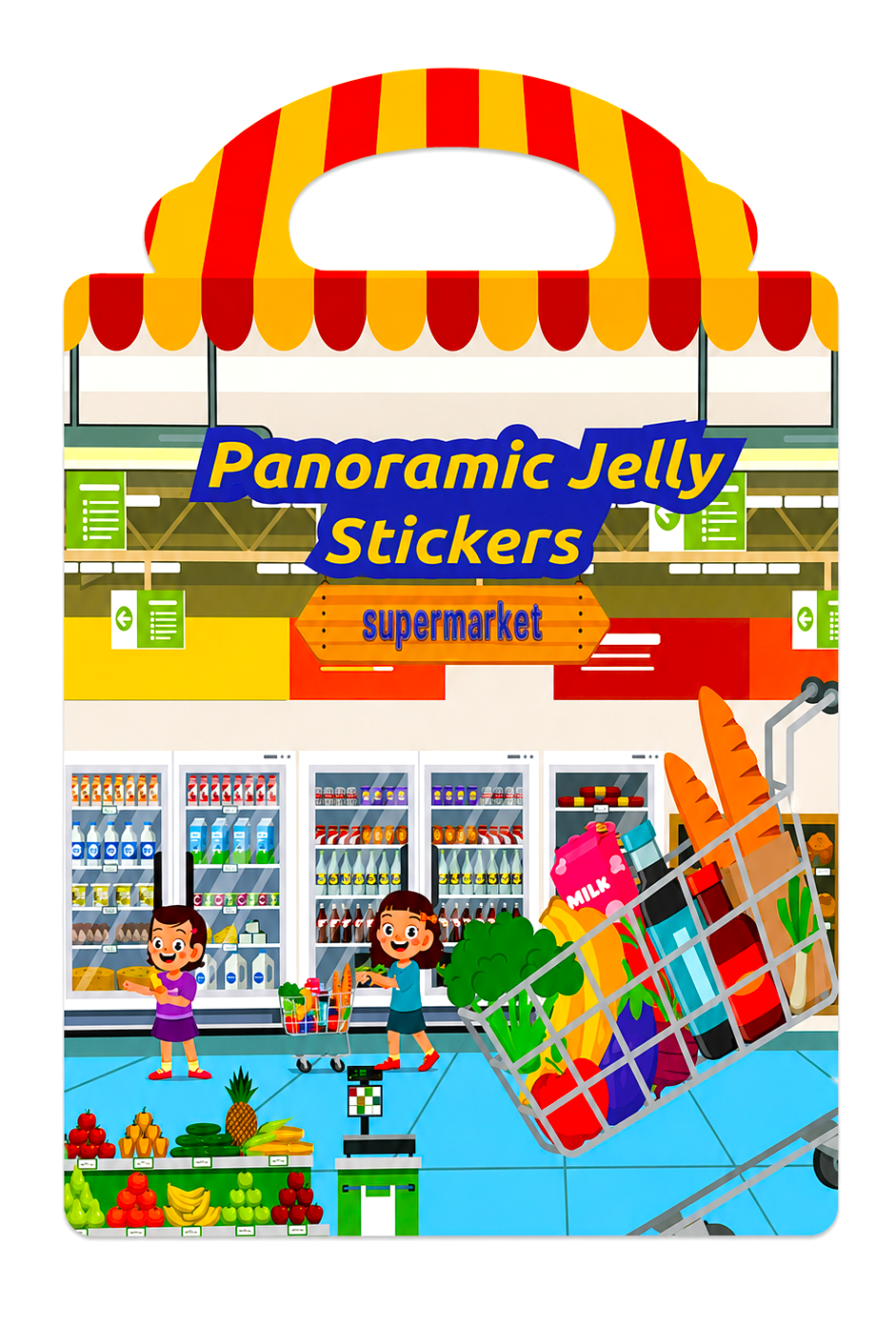 Panoramic Jelly Stickers Supermarket Theme Reusable Sticker Book for Kids | Educational Learning Activity Toy | Interactive Shopping Pretend Play Set for Boys & Girls Age 3+
