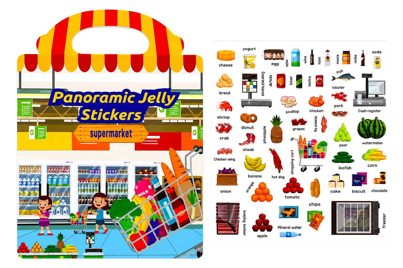 Panoramic Jelly Stickers Supermarket Theme Reusable Sticker Book for Kids | Educational Learning Activity Toy | Interactive Shopping Pretend Play Set for Boys & Girls Age 3+ - Image 2